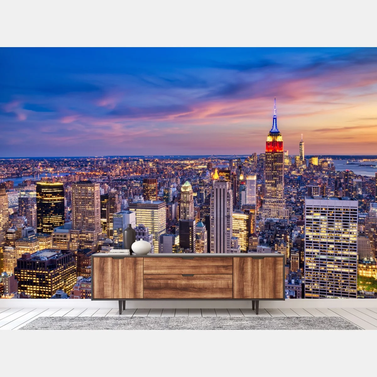 Fototapeta panorama Nowego Jorku o zmierzchu – Wallissimo® Fototapeta panorama Nowego Jorku o zmierzchu – Wallissimo®