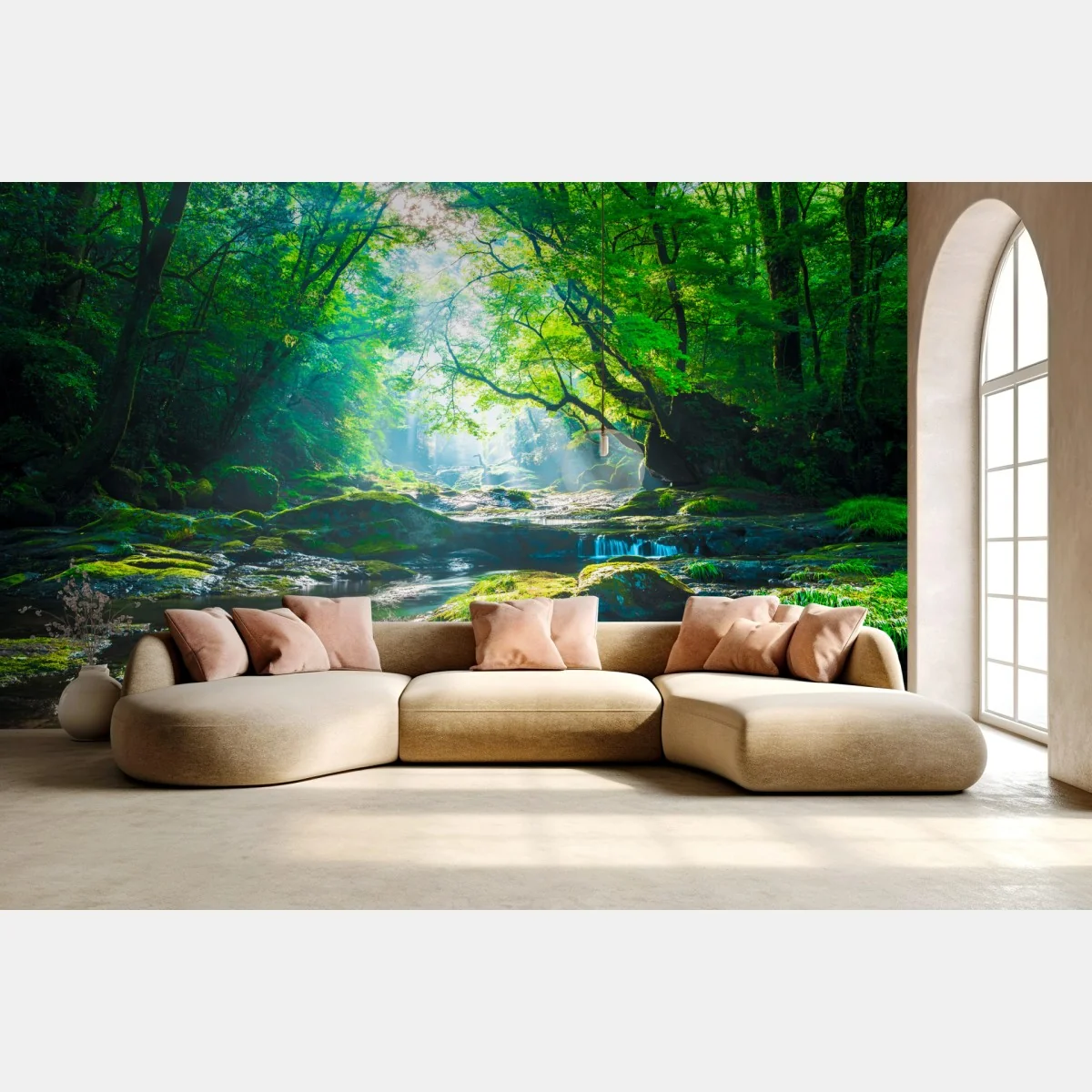 Fototapeta słoneczny leśny strumień z mchem – Wallissimo® Fototapeta słoneczny leśny strumień z mchem – Wallissimo®