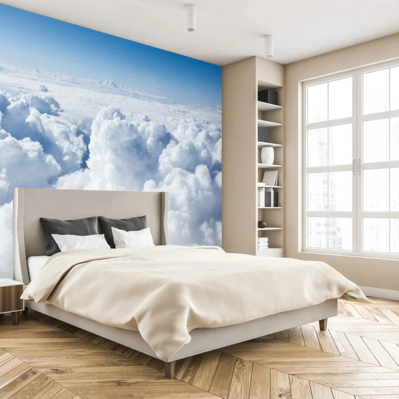 Fototapeta widok z lotu ptaka: miękkie chmury i błękitne niebo – Wallissimo® Fototapeta widok z lotu ptaka: miękkie chmury i błękitne niebo – Wallissimo®