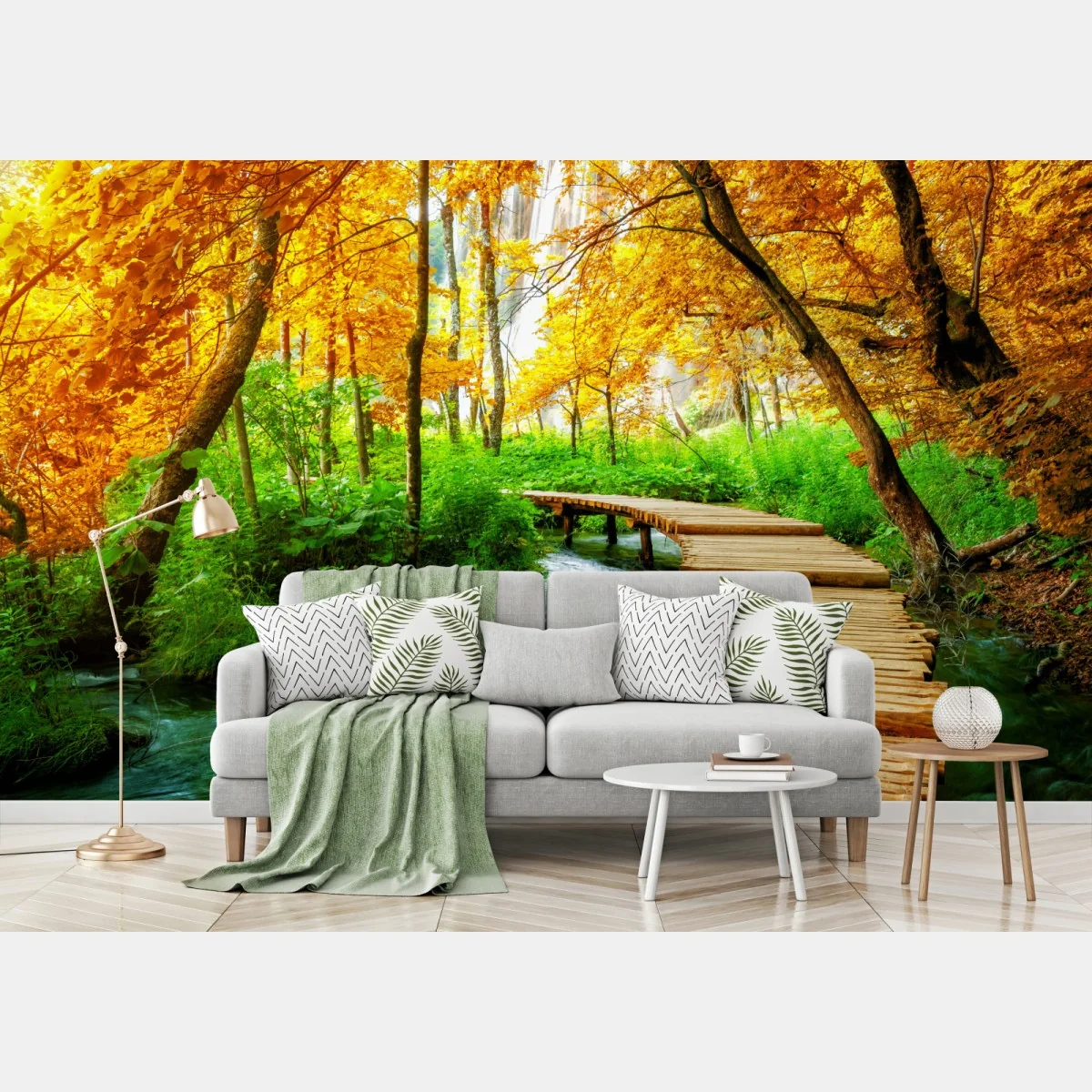 Fototapeta złoty pomost w lesie nad Plitwickimi Jeziorami – Wallissimo® Fototapeta złoty pomost w lesie nad Plitwickimi Jeziorami – Wallissimo®