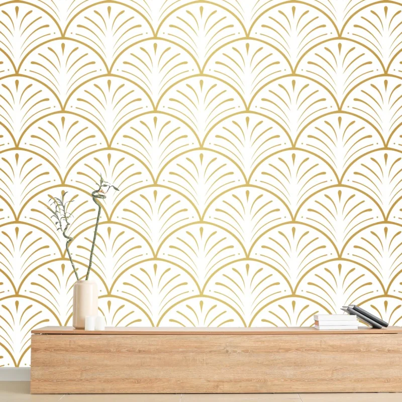 Fototapeta złoty wzór art deco w stylu wachlarza – Wallissimo® Fototapeta złoty wzór art deco w stylu wachlarza – Wallissimo®