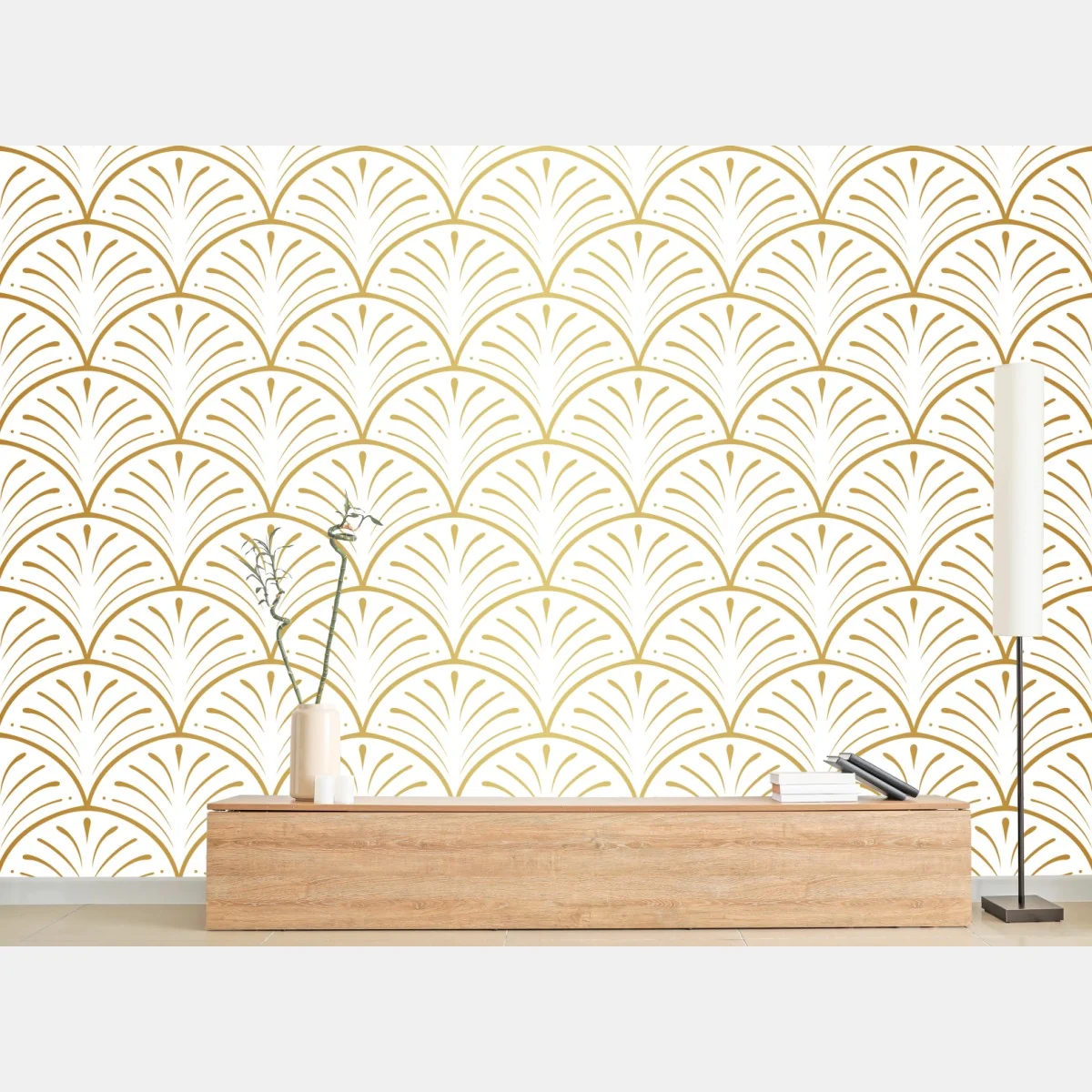 Fototapeta złoty wzór art deco w stylu wachlarza – Wallissimo® Fototapeta złoty wzór art deco w stylu wachlarza – Wallissimo®