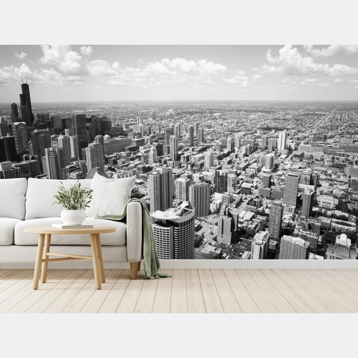 Fototapeta Chicago panorama miasta w odcieniach szarości – Wallissimo® Fototapeta Chicago panorama miasta w odcieniach szarości – Wallissimo®