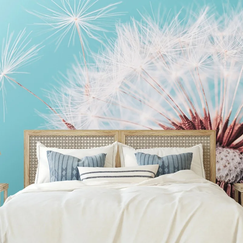 Fototapeta delikatny dmuchawiec na turkusowym tle – Wallissimo® Fototapeta delikatny dmuchawiec na turkusowym tle – Wallissimo®