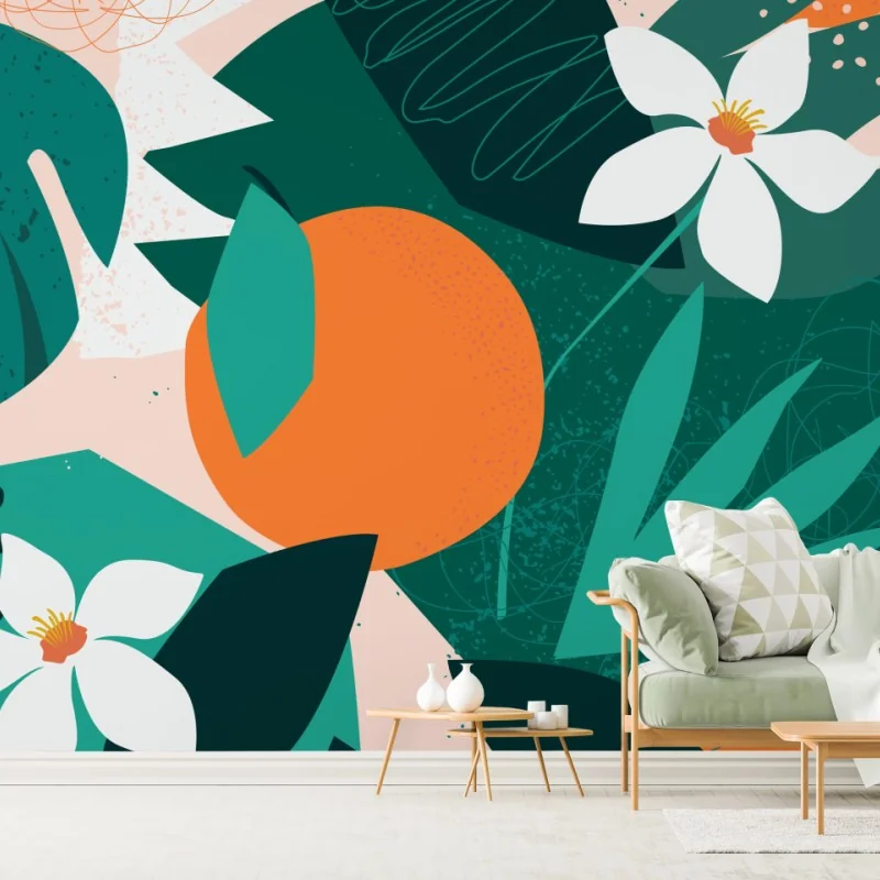 Fototapeta tropikalne liście i cytrusowa ilustracja – Wallissimo® Fototapeta tropikalne liście i cytrusowa ilustracja – Wallissimo®