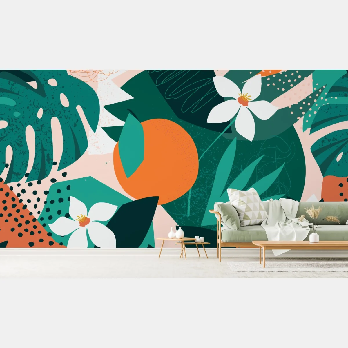 Fototapeta tropikalne liście i cytrusowa ilustracja – Wallissimo® Fototapeta tropikalne liście i cytrusowa ilustracja – Wallissimo®