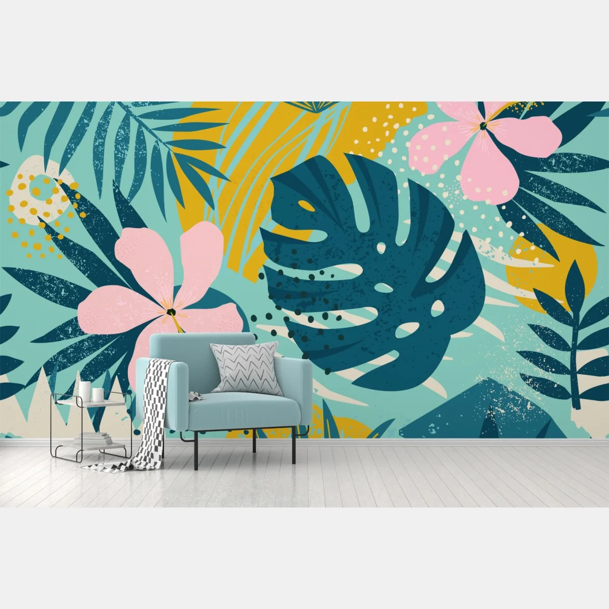 Fototapeta tropikalne liście i kwiaty – Wallissimo® Fototapeta tropikalne liście i kwiaty – Wallissimo®