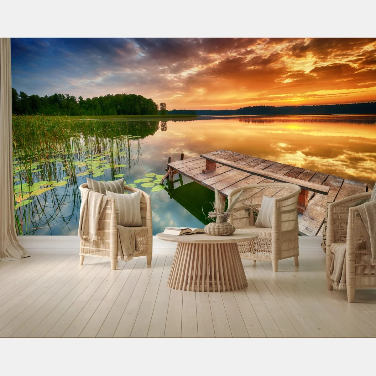Fototapeta złoty wschód słońca nad spokojnym jeziorem – Wallissimo® Fototapeta złoty wschód słońca nad spokojnym jeziorem – Wallissimo®
