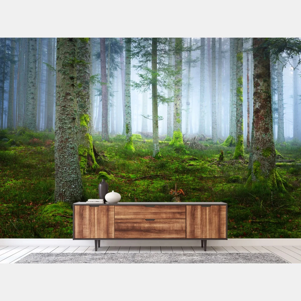 Fototapeta mglisty las sosnowy z Alzacji – Wallissimo® Fototapeta mglisty las sosnowy z Alzacji – Wallissimo®