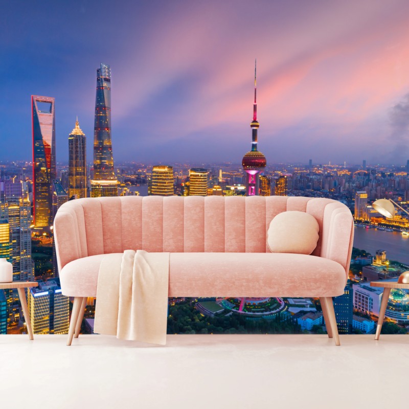 Fototapeta Szanghaj nocna panorama miasta – Wallissimo® Fototapeta Szanghaj nocna panorama miasta – Wallissimo®