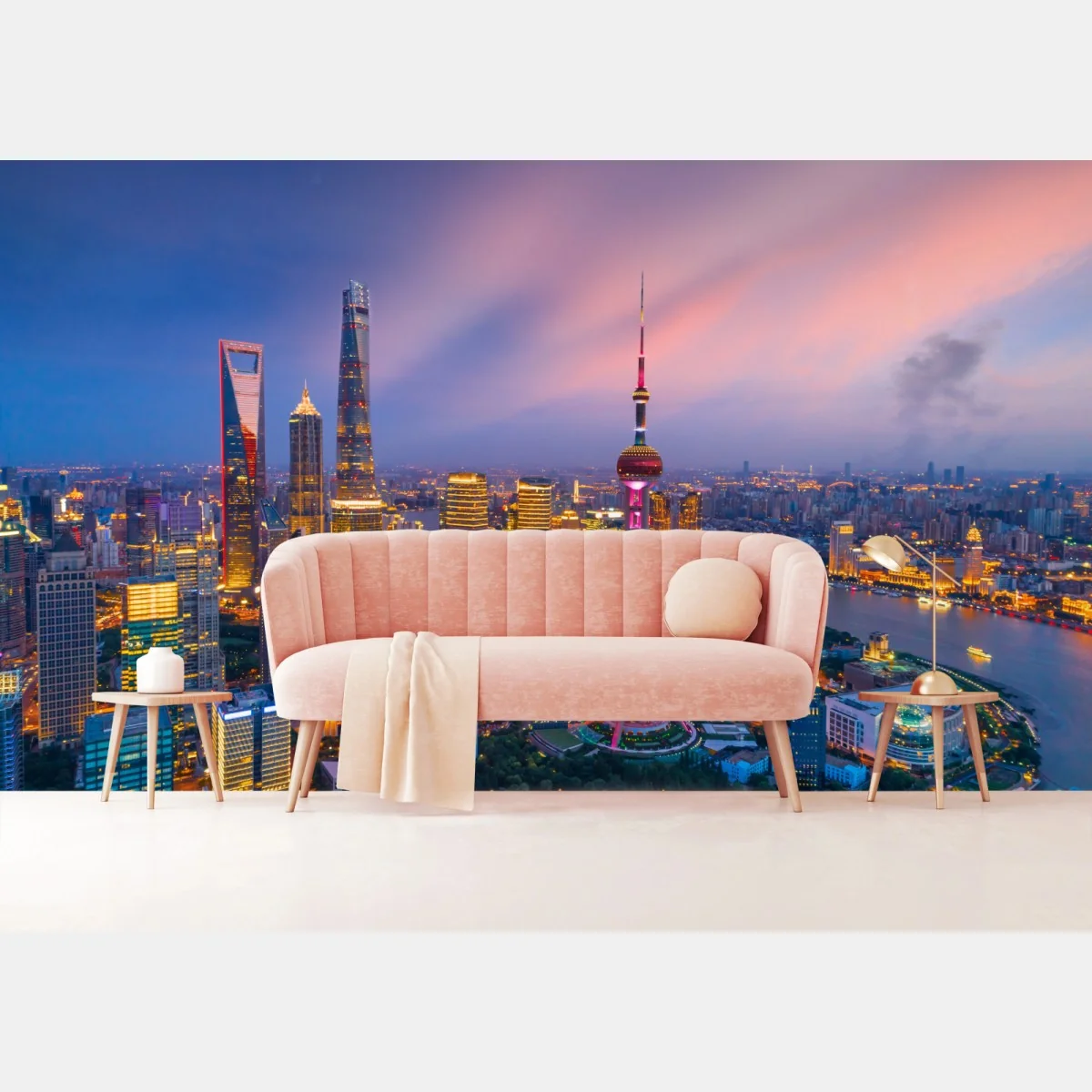 Fototapeta Szanghaj nocna panorama miasta – Wallissimo® Fototapeta Szanghaj nocna panorama miasta – Wallissimo®