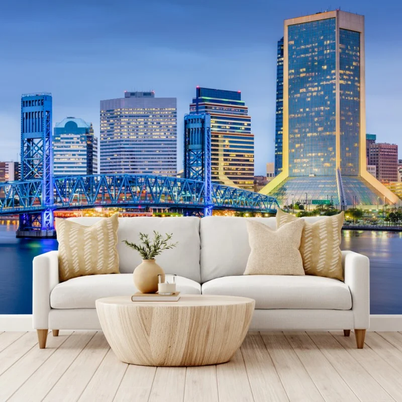 Fototapeta Jacksonville panorama miasta o zmierzchu – Wallissimo® Fototapeta Jacksonville panorama miasta o zmierzchu – Wallissimo®