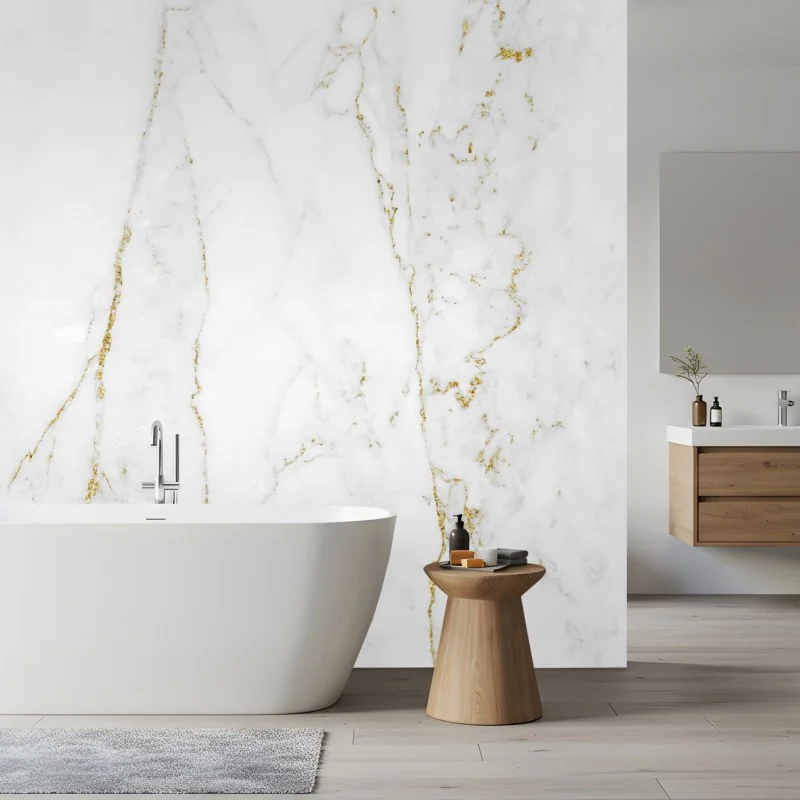 Fototapeta biały marmur ze złotymi żyłkami – Wallissimo® Fototapeta biały marmur ze złotymi żyłkami – Wallissimo®