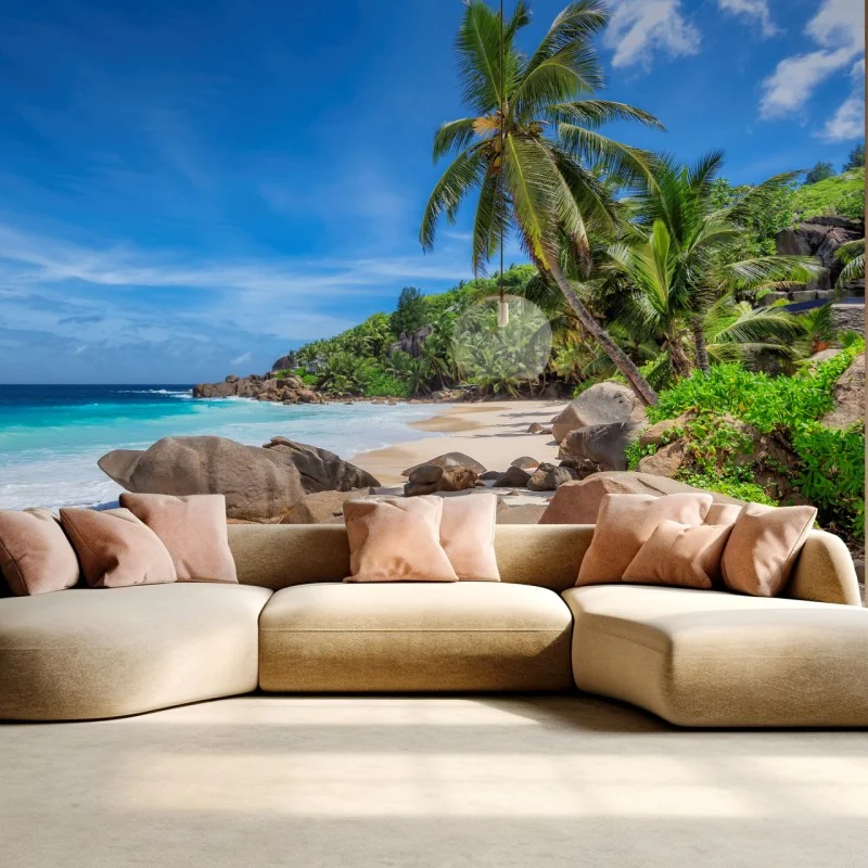 Fototapeta tropikalna plaża z palmami – Wallissimo® Fototapeta tropikalna plaża z palmami – Wallissimo®