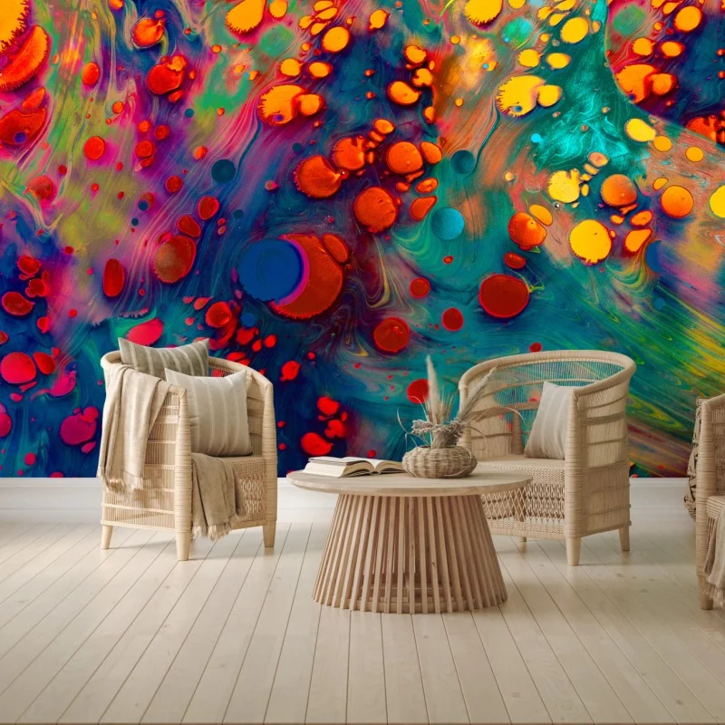 Fototapeta żywe turkusowo-pomarańczowe marmurkowe dzieło – Wallissimo® Fototapeta żywe turkusowo-pomarańczowe marmurkowe dzieło – Wallissimo®