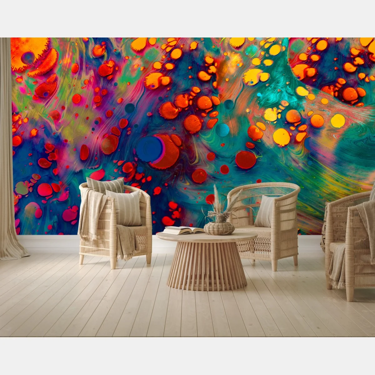 Fototapeta żywe turkusowo-pomarańczowe marmurkowe dzieło – Wallissimo® Fototapeta żywe turkusowo-pomarańczowe marmurkowe dzieło – Wallissimo®