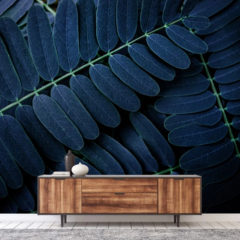 Fototapeta niebieski wzór liści – Wallissimo® Fototapeta niebieski wzór liści – Wallissimo®