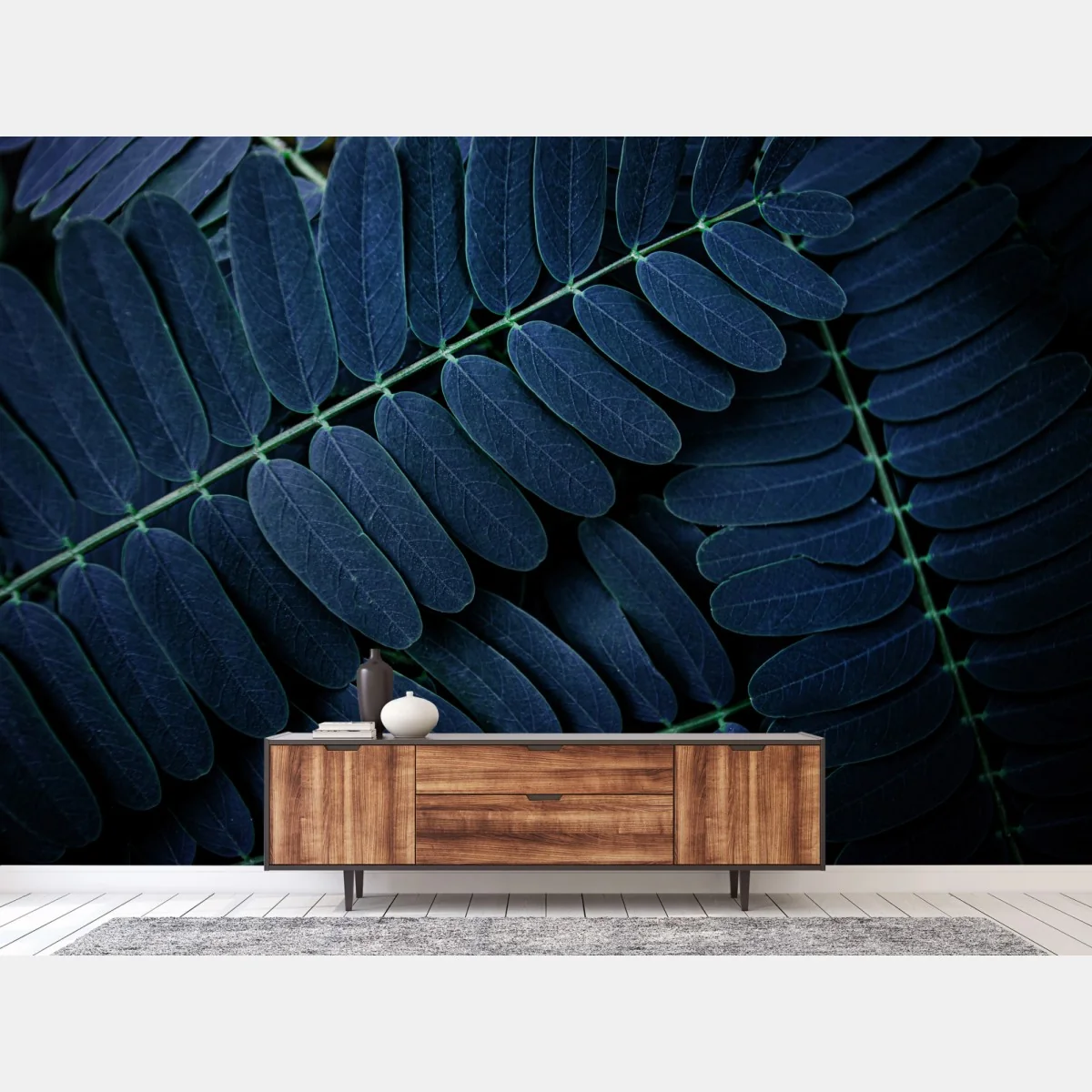 Fototapeta niebieski wzór liści – Wallissimo® Fototapeta niebieski wzór liści – Wallissimo®