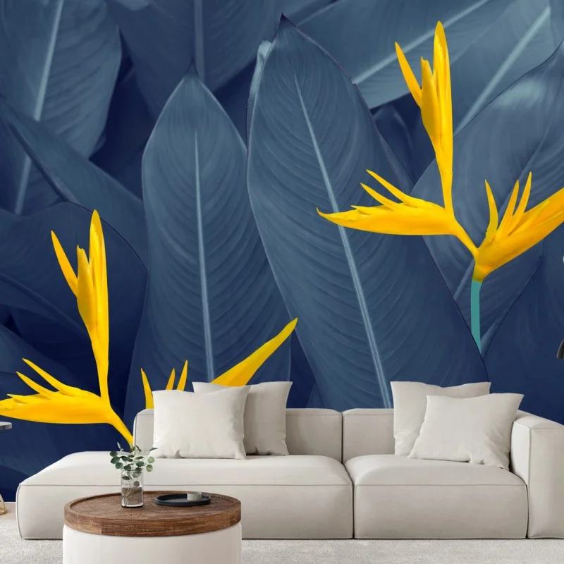 Fototapeta żółta strelicja na niebieskich liściach – Wallissimo® Fototapeta żółta strelicja na niebieskich liściach – Wallissimo®