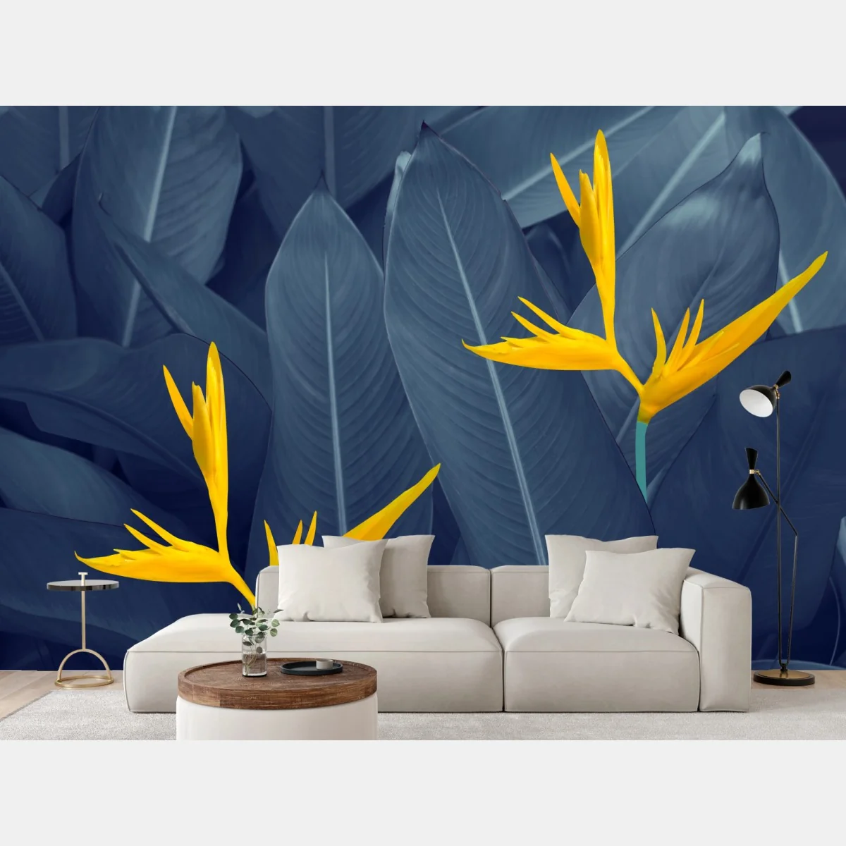 Fototapeta żółta strelicja na niebieskich liściach – Wallissimo® Fototapeta żółta strelicja na niebieskich liściach – Wallissimo®