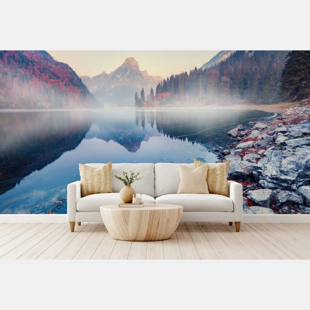 Fototapeta mglisty jesienny poranek nad Obersee, Alpy Szwajcarskie – Wallissimo® Fototapeta mglisty jesienny poranek nad Obersee, Alpy Szwajcarskie – Wallissimo®