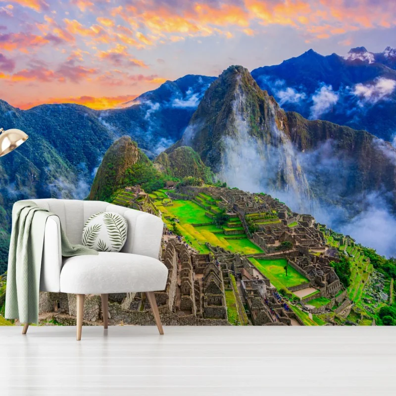 Fototapeta zachód słońca nad Machu Picchu starożytna Inkaska cytadela – Wallissimo® Fototapeta zachód słońca nad Machu Picchu starożytna Inkaska cytadela – Wallissimo®