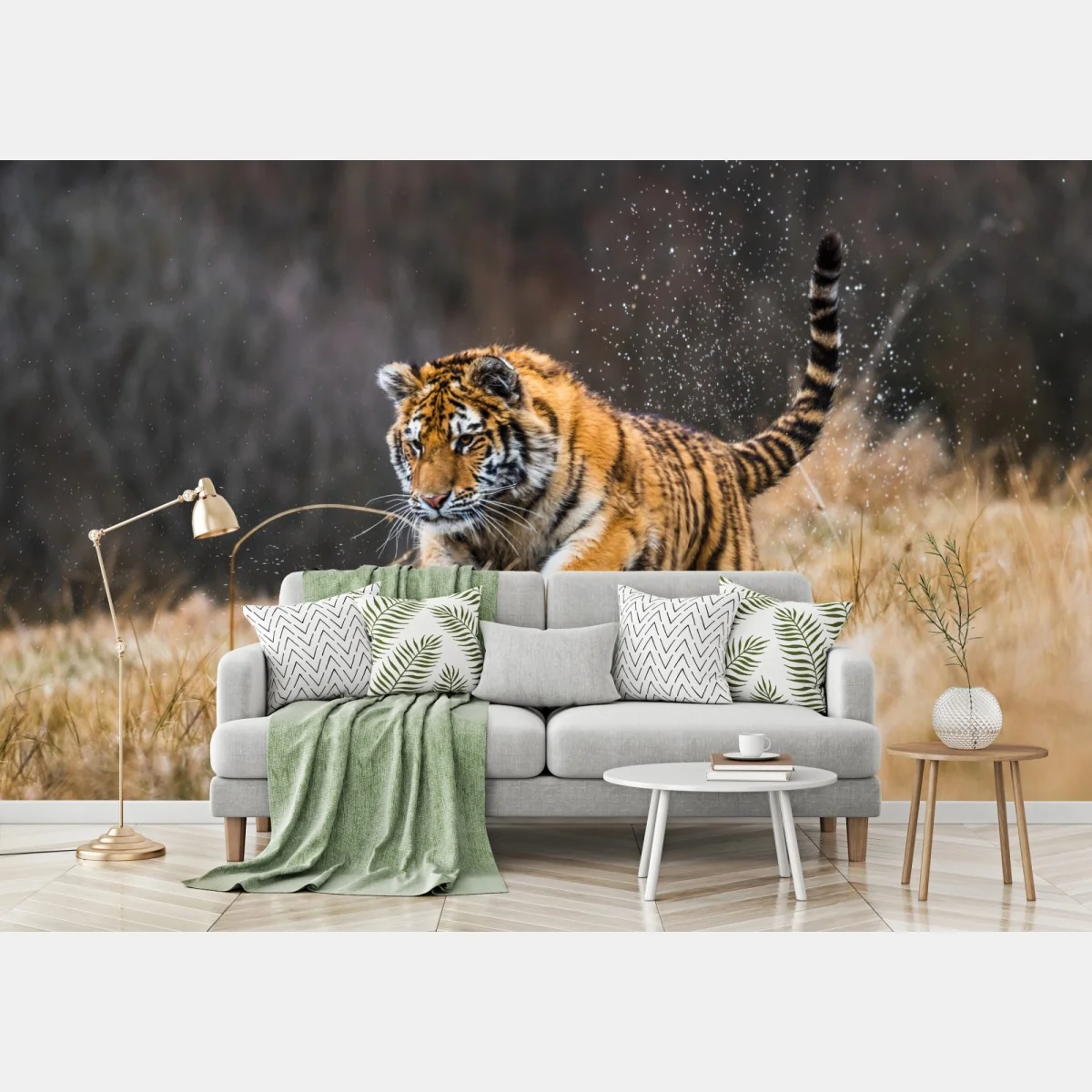 Fototapeta tygrys Syberyjski w biegu – Wallissimo® Fototapeta tygrys Syberyjski w biegu – Wallissimo®