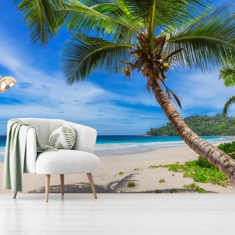 Fototapeta tropikalna plaża z palmą – Wallissimo® Fototapeta tropikalna plaża z palmą – Wallissimo®