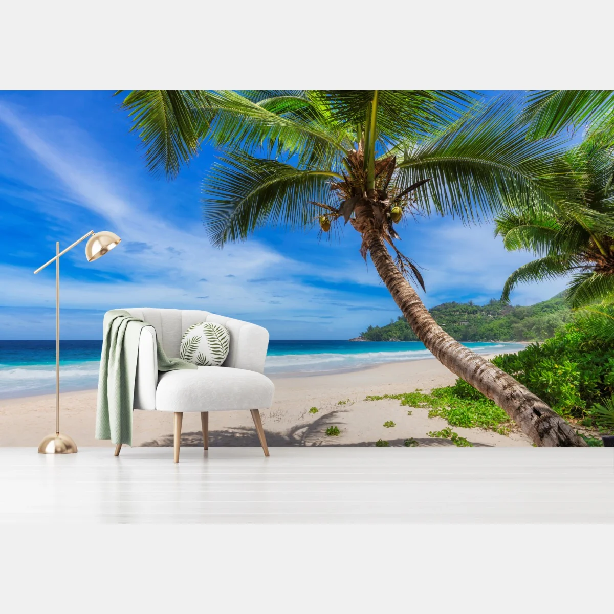 Fototapeta tropikalna plaża z palmą – Wallissimo® Fototapeta tropikalna plaża z palmą – Wallissimo®