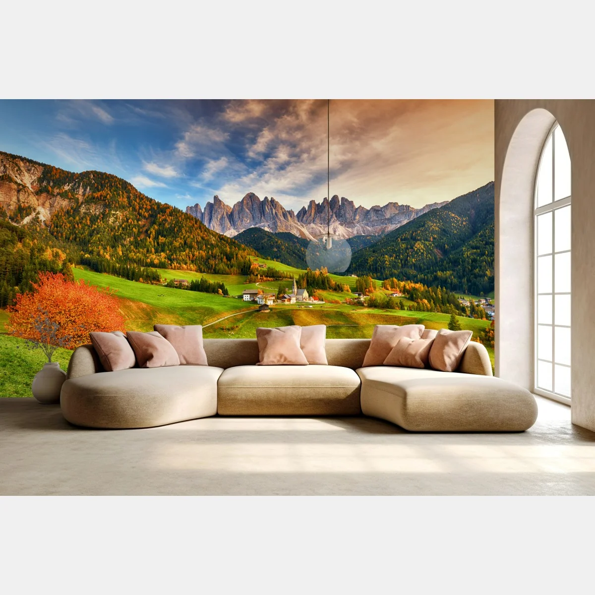 Fototapeta jesienny zachód słońca nad Santa Maddalena, Dolomity – Wallissimo® Fototapeta jesienny zachód słońca nad Santa Maddalena, Dolomity – Wallissimo®