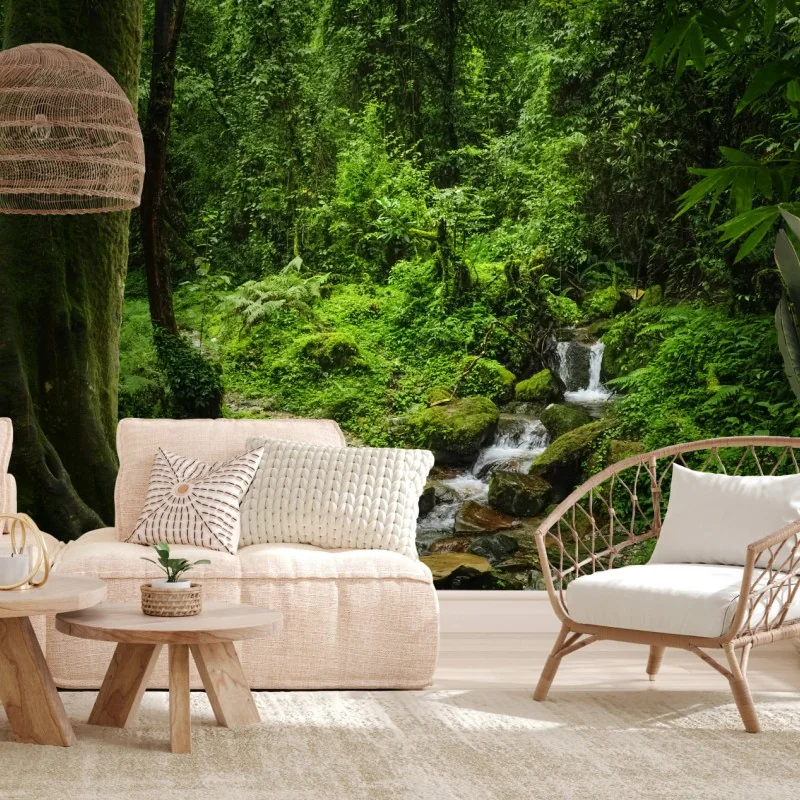 Fototapeta bujny zielony leśny wodospad – Wallissimo® Fototapeta bujny zielony leśny wodospad – Wallissimo®