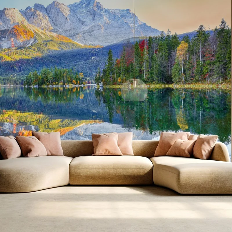 Fototapeta jesienne odbicie na Eibsee przy Zugspitze – Wallissimo® Fototapeta jesienne odbicie na Eibsee przy Zugspitze – Wallissimo®