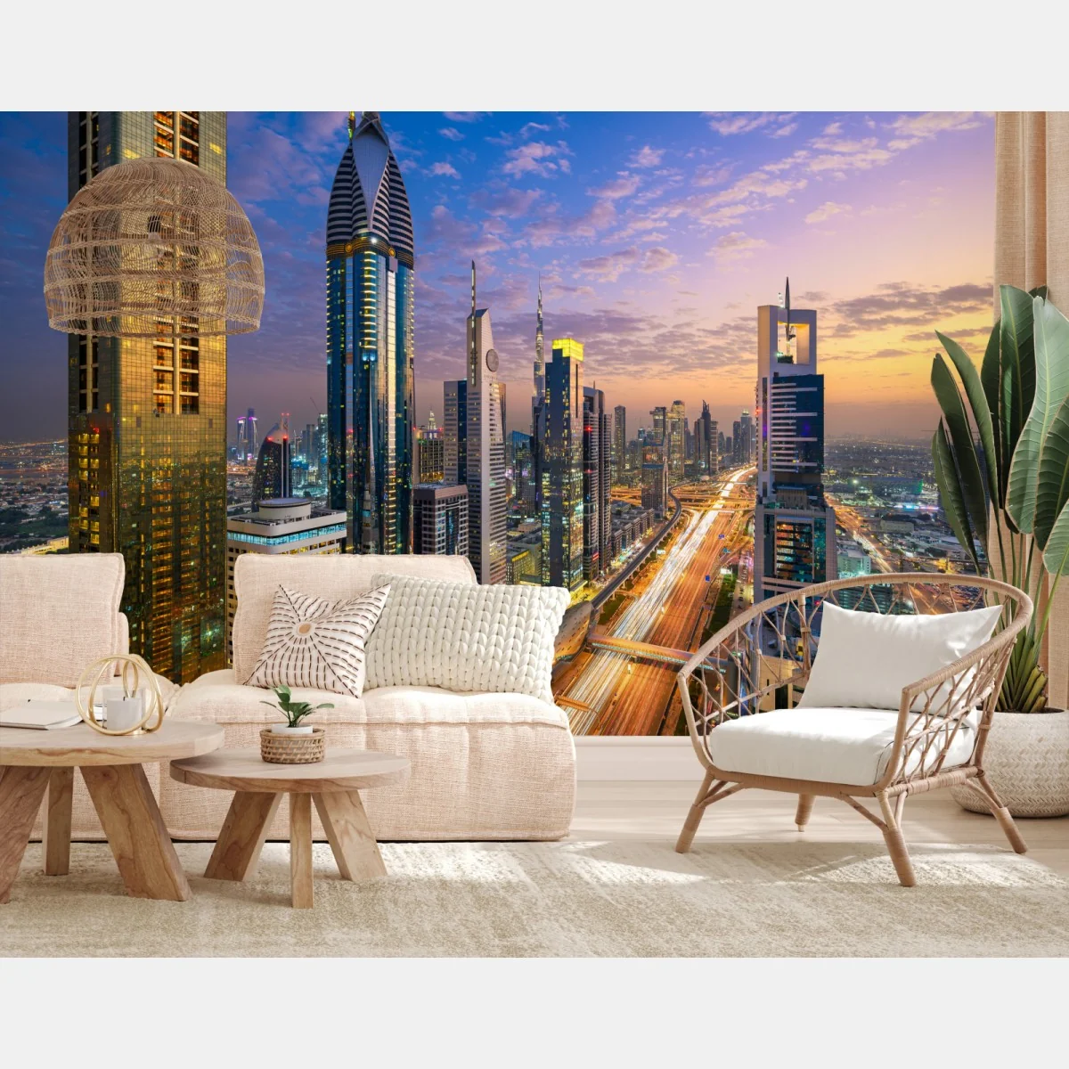 Fototapeta panorama Dubaju o zmierzchu – Wallissimo® Fototapeta panorama Dubaju o zmierzchu – Wallissimo®