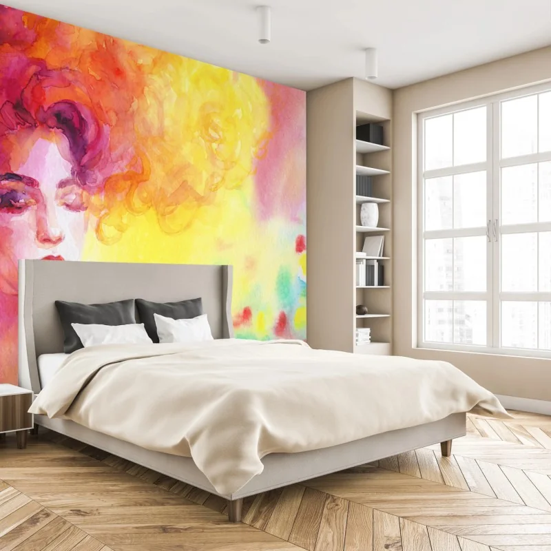 Fototapeta promienny akwarelowy portret kobiety – Wallissimo® Fototapeta promienny akwarelowy portret kobiety – Wallissimo®