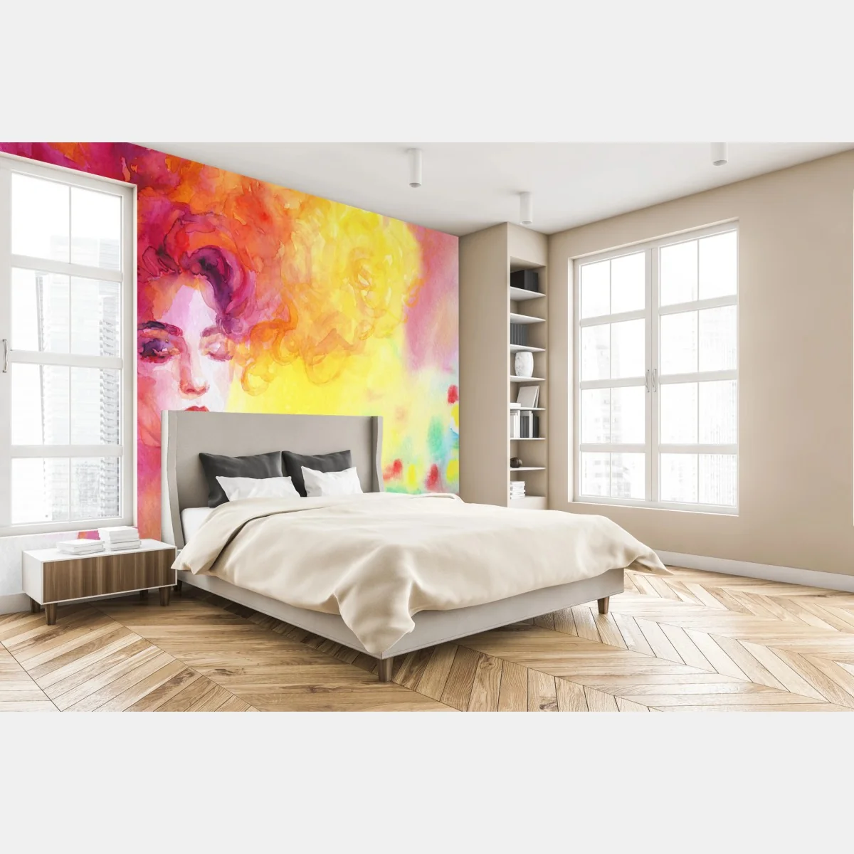 Fototapeta promienny akwarelowy portret kobiety – Wallissimo® Fototapeta promienny akwarelowy portret kobiety – Wallissimo®