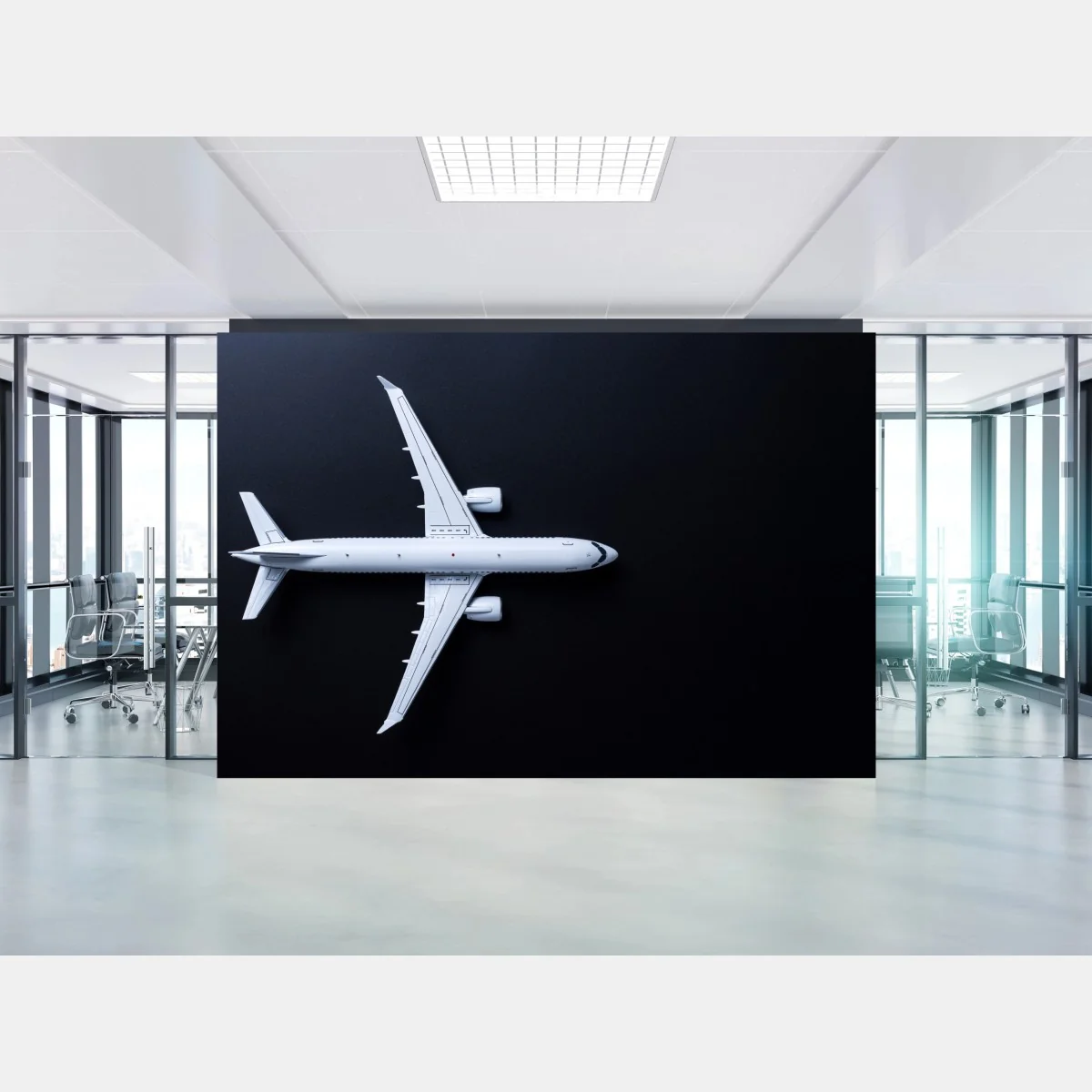 Fototapeta biały samolot widok z góry na czarnym tle – Wallissimo® Fototapeta biały samolot widok z góry na czarnym tle – Wallissimo®