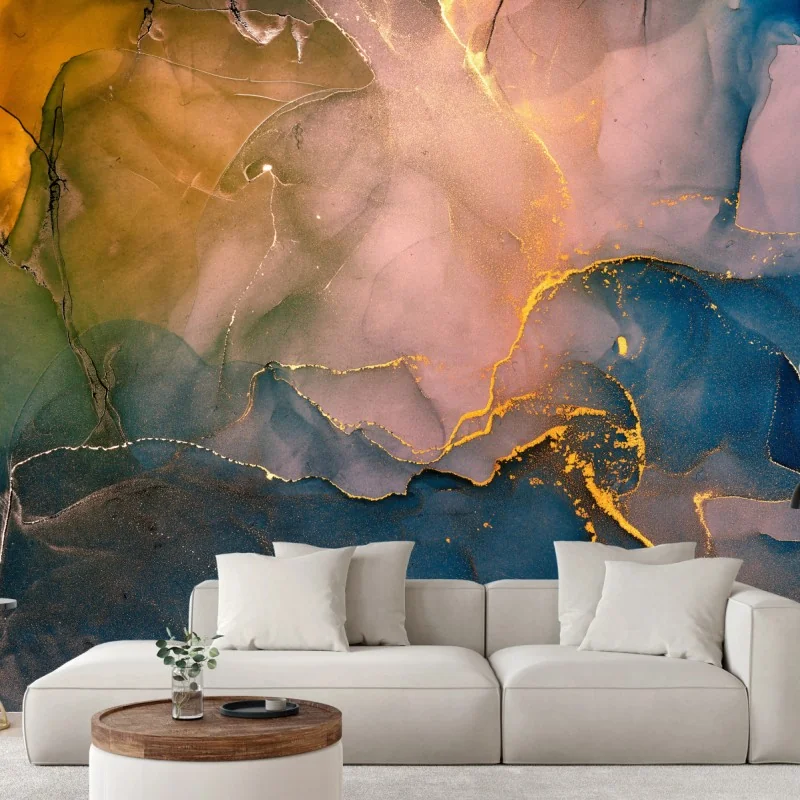 Fototapeta niebiesko-złoty abstrakcyjny marmur – Wallissimo® Fototapeta niebiesko-złoty abstrakcyjny marmur – Wallissimo®
