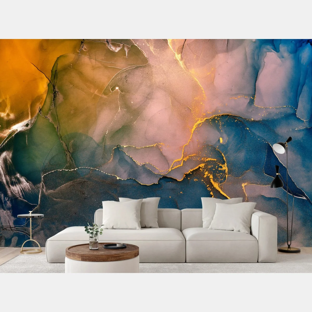 Fototapeta niebiesko-złoty abstrakcyjny marmur – Wallissimo® Fototapeta niebiesko-złoty abstrakcyjny marmur – Wallissimo®