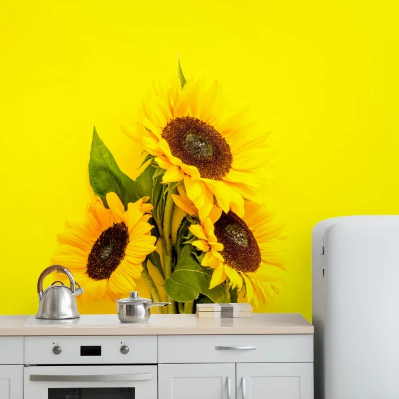 Fototapeta jasny bukiet słoneczników na żółtym tle – Wallissimo® Fototapeta jasny bukiet słoneczników na żółtym tle – Wallissimo®