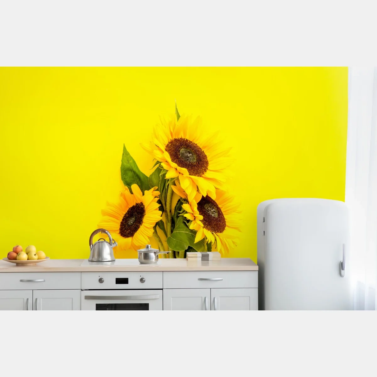 Fototapeta jasny bukiet słoneczników na żółtym tle – Wallissimo® Fototapeta jasny bukiet słoneczników na żółtym tle – Wallissimo®
