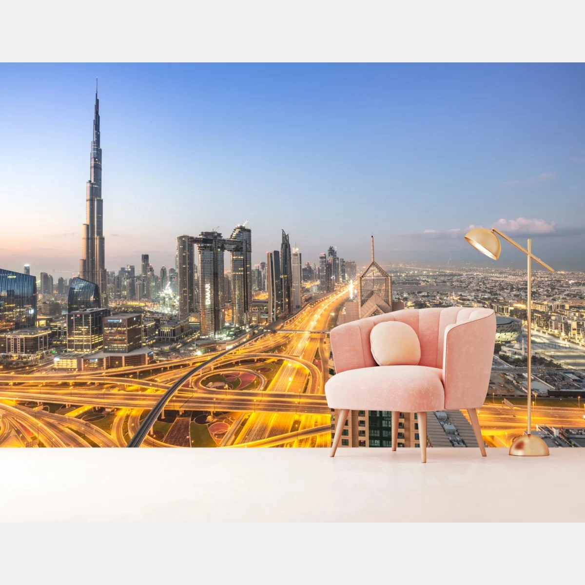 Fototapeta panorama Dubaju o zmierzchu – Wallissimo® Fototapeta panorama Dubaju o zmierzchu – Wallissimo®