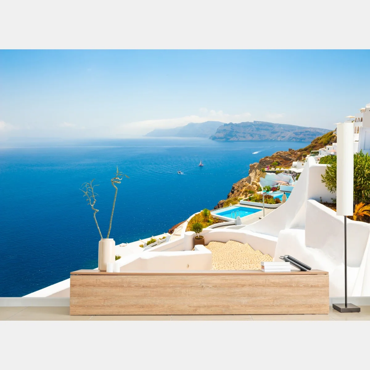 Fototapeta Santorini widok na wybrzeże z białą architekturą – Wallissimo® Fototapeta Santorini widok na wybrzeże z białą architekturą – Wallissimo®