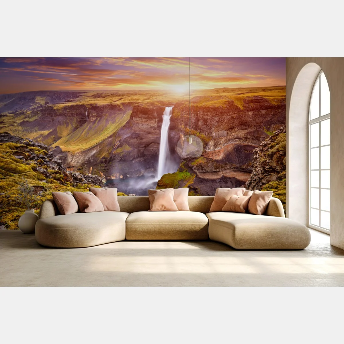 Fototapeta Haifoss wodospad o zachodzie słońca – Wallissimo® Fototapeta Haifoss wodospad o zachodzie słońca – Wallissimo®