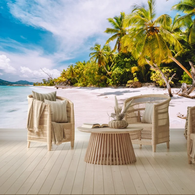 Fototapeta tropikalna plaża z palmami – Wallissimo® Fototapeta tropikalna plaża z palmami – Wallissimo®