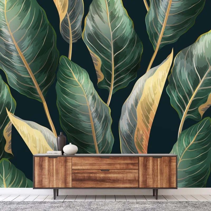 Fototapeta vintage tropikalny wzór z liśćmi – Wallissimo® Fototapeta vintage tropikalny wzór z liśćmi – Wallissimo®