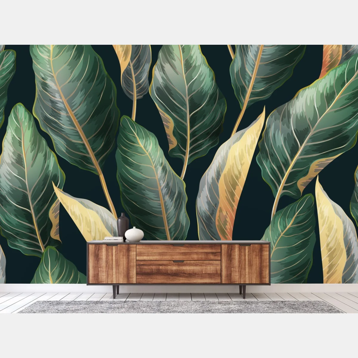 Fototapeta vintage tropikalny wzór z liśćmi – Wallissimo® Fototapeta vintage tropikalny wzór z liśćmi – Wallissimo®