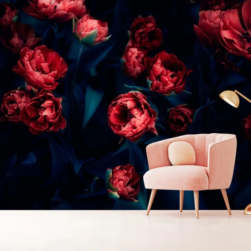 Fototapeta ponury bukiet czerwonych tulipanów – Wallissimo® Fototapeta ponury bukiet czerwonych tulipanów – Wallissimo®