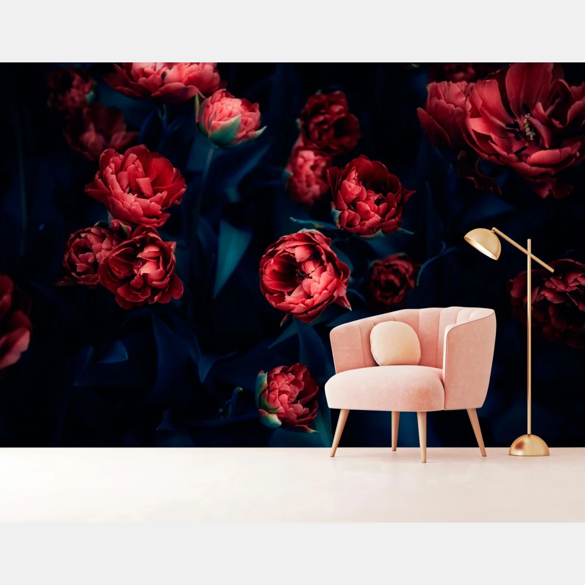 Fototapeta ponury bukiet czerwonych tulipanów – Wallissimo® Fototapeta ponury bukiet czerwonych tulipanów – Wallissimo®