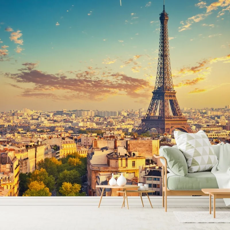 Fototapeta zachód słońca nad panoramą Paryża z Wieżą Eiffla – Wallissimo® Fototapeta zachód słońca nad panoramą Paryża z Wieżą Eiffla – Wallissimo®
