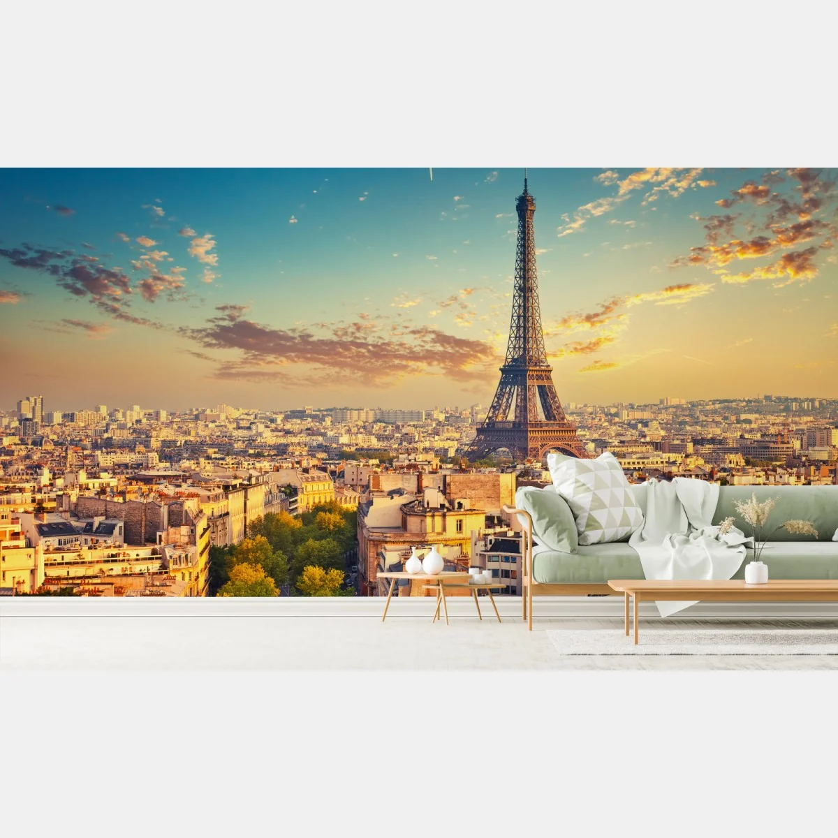 Fototapeta zachód słońca nad panoramą Paryża z Wieżą Eiffla – Wallissimo® Fototapeta zachód słońca nad panoramą Paryża z Wieżą Eiffla – Wallissimo®